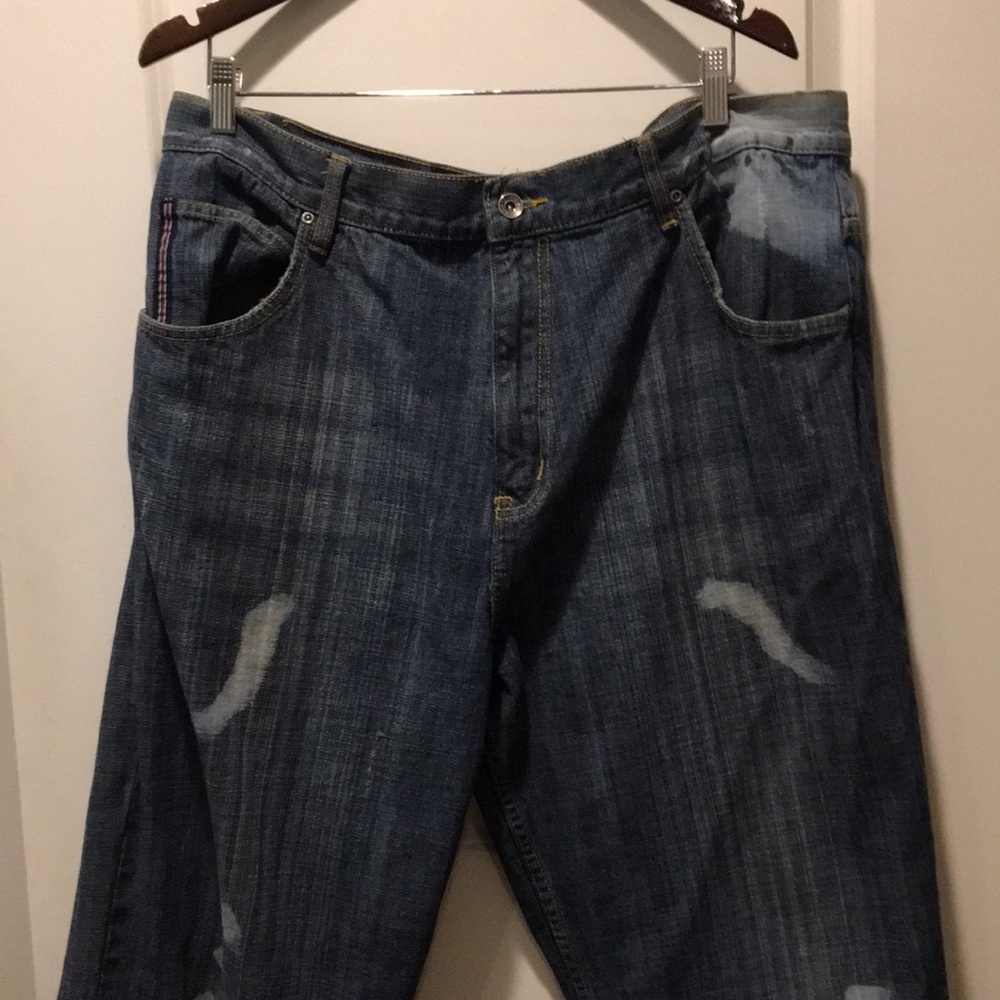 Phat Farm mens Distressed straight leg Jeans embellished size 40/33